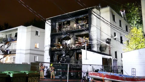 Completly burned apartment building Stock Footage 120000144