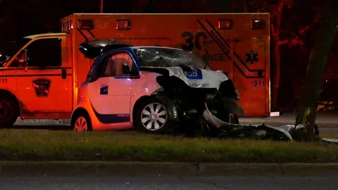 Completly destroyed car at night Stock Footage 116021722