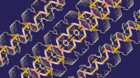 Complex 3D animation. Golden and pink splines forming a digital weave Stock Footage 332841365