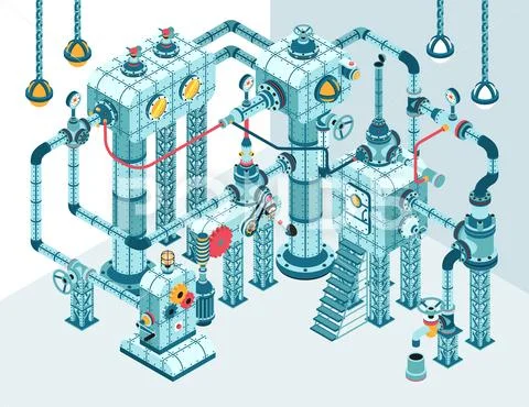 Complex 3D isometric industrial abstract intricate machine Stock Illustration