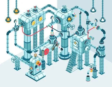 Complex 3D isometric industrial abstract intricate machine 스톡 일러스트