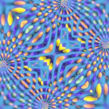 Complex 3D Kaleidoscope Pattern with Colorful Shapes on Blue Background Illustrazione stock