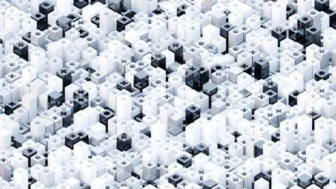 A complex abstract digital composition featuring interlocking white and dark gra Stock Footage 340237894