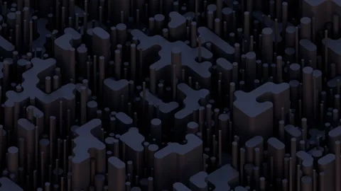 A complex, abstract digital pattern featuring dense vertical columns and smooth, Stock Footage 340238401