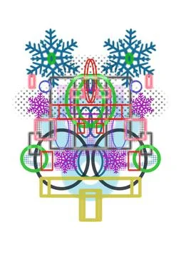Complex Abstract Geometric Symmetrical Collage with Snowflake Motifs Stock Illustration