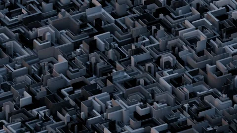 A complex, abstract labyrinth structure featuring interconnected pathways and sh Stock Footage 340238082