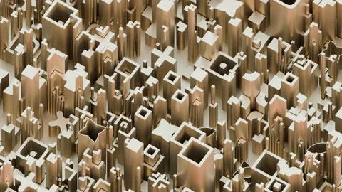 A complex abstract pattern of interconnected bronze geometric structures forming Stock Footage 340237568