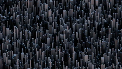 A complex abstract visual featuring numerous vertical gray and blue pillars arra Stock Footage 340237611