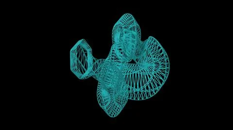 Complex abstract wire frame shape floats in black space. Stock Illustration