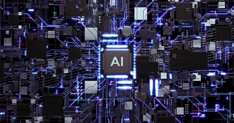 Complex AI CPU System Analyzing Information with Data Processing. Stock Footage 306326279