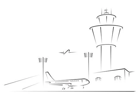 Complex of airport with terminal Stock Illustration