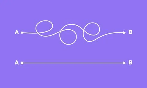 Complex and easy simple way from point A to B vector illustration. 스톡 일러스트