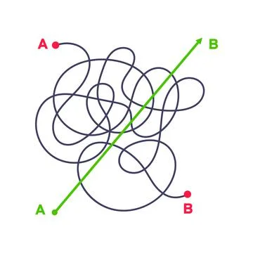 Complex and easy simple way from point A to B vector illustration. Stock Illustration