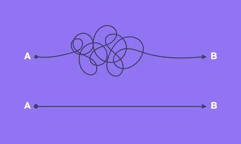 Complex and easy simple way from point A to B vector illustration. 스톡 일러스트