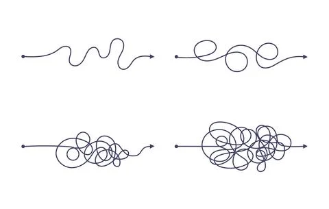 Complex and easy simple way from start to end vector illustration set. Illustration