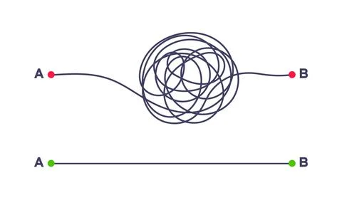 Complex and easy simple way from point A to B vector illustration. Stock Illustration