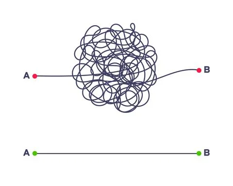 Complex and easy simple way from point A to B vector illustration. Illustration