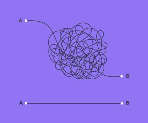 Complex and easy simple way from point A to B vector illustration. Stock-Illustration