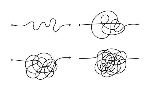 Complex and easy simple way from start to end vector illustration set. Stock-Illustration