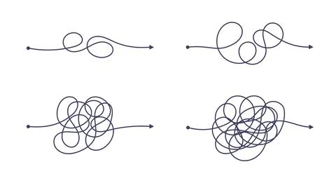 Complex and easy simple way from start to end vector illustration set. Stock-Illustration