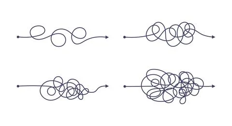 Complex and easy simple way from start to end vector illustration set. Illustration