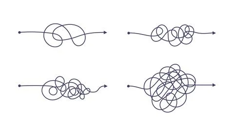 Complex and easy simple way from start to end vector illustration set. Stock Illustration