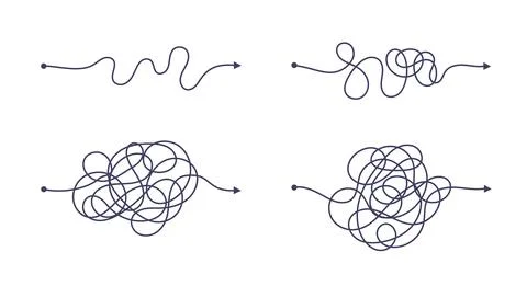 Complex and easy simple way from start to end vector illustration set. Stock Illustration