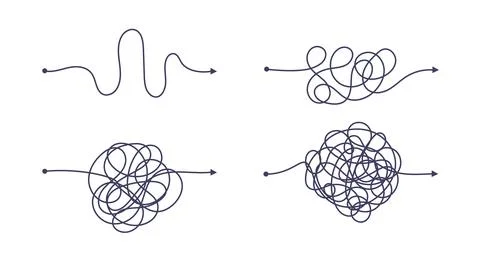 Complex and easy simple way from start to end vector illustration set. Stock Illustration