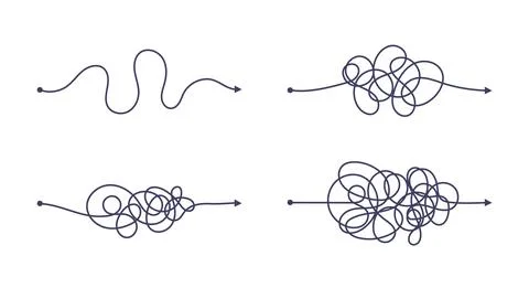 Complex and easy simple way from start to end vector illustration set. イラスト素材