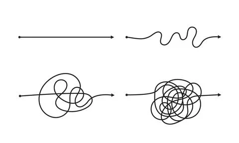 Complex and easy simple way from start to end vector illustration set. Illustrazione stock