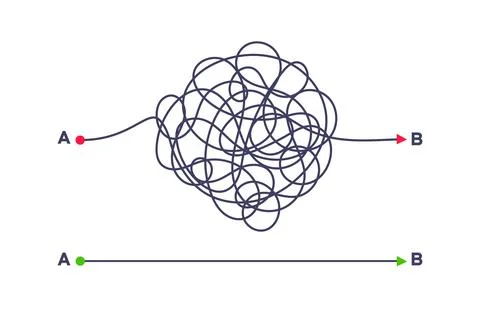 Complex and easy simple way from point A to B vector illustration. Stock Illustration