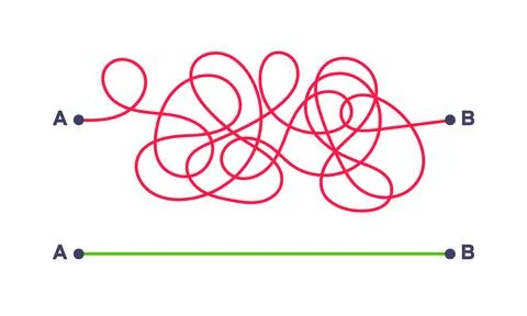 Complex and easy simple way from point A to B vector illustration. Stock Illustration
