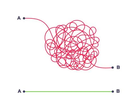 Complex and easy simple way from point A to B vector illustration. Stock Illustration