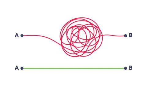 Complex and easy simple way from point A to B vector illustration. Stock Illustration