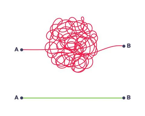 Complex and easy simple way from point A to B vector illustration. Stock Illustration