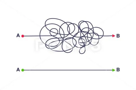 Complex and easy simple way from point A to B vector illustration ...