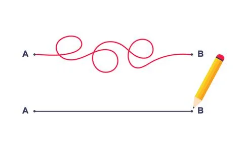 Complex and easy simple way from point A to B vector illustration. 스톡 일러스트