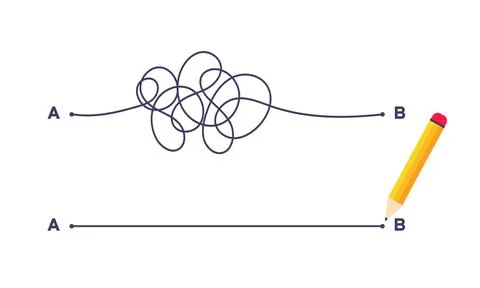 Complex and easy simple way from point A to B vector illustration. Illustration