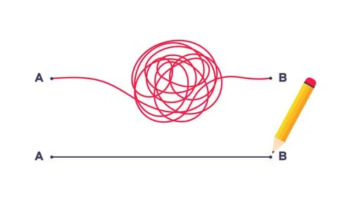 Complex and easy simple way from point A to B vector illustration. Stock Illustration
