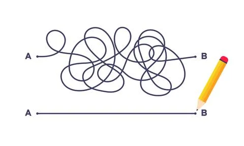Complex and easy simple way from point A to B vector illustration. Stock Illustration