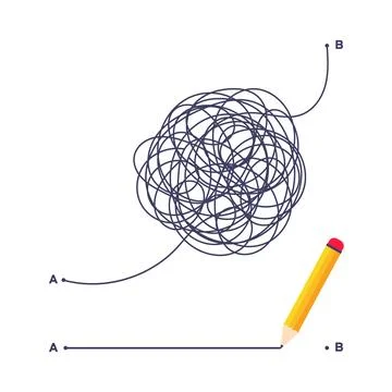 Complex and easy simple way from point A to B vector illustration. イラスト素材