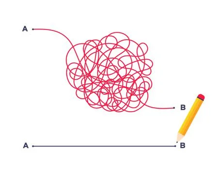 Complex and easy simple way from point A to B vector illustration. 스톡 일러스트