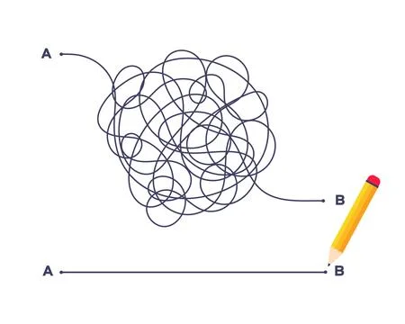 Complex and easy simple way from point A to B vector illustration. Ilustración de archivo