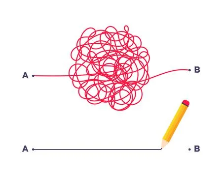 Complex and easy simple way from point A to B vector illustration. 스톡 일러스트