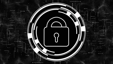 Complex and slick animated circular spinning cyber lock design - lock gets Stock Footage 198831467