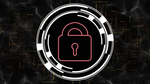 Complex and slick animated circular spinning cyber lock design - lock gets Stock Footage 198831496