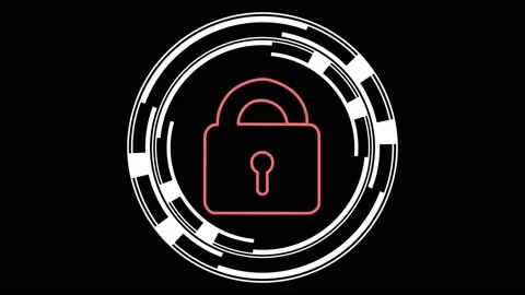 Complex and slick animated circular spinning cyber lock design - lock gets Stock Footage 198831503