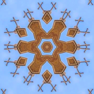 Complex angular cross design from church front Foto stock