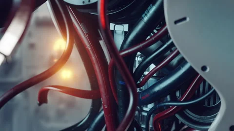 The complex architecture of artificial life..Wired connections form a digital Stock Footage 308950257