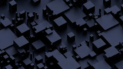 A complex arrangement of dark gray cubes and rectangles creating a futuristic, a Stock Footage 340238268